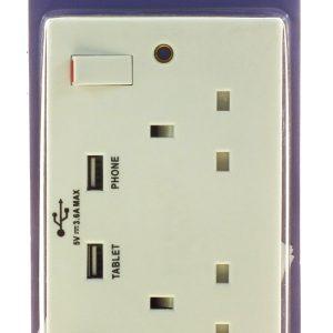 POWERMASTER 2 GANG 13 AMP SWITCHED SOCKET WITH 2 USB PORTS